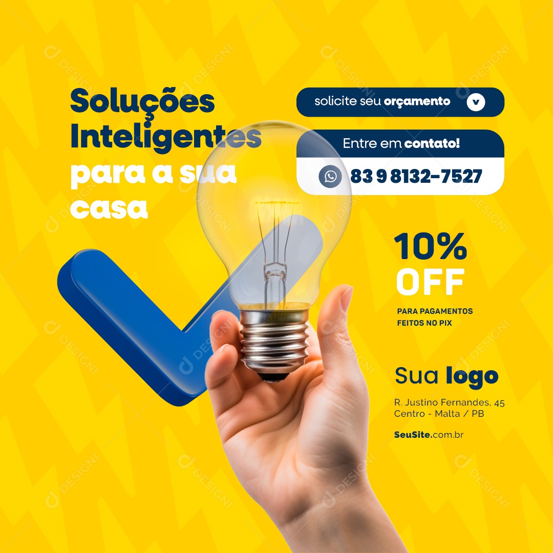 Eletricista Soluções Inteligentes para a sua Casa 10% Off Social Media PSD Editável