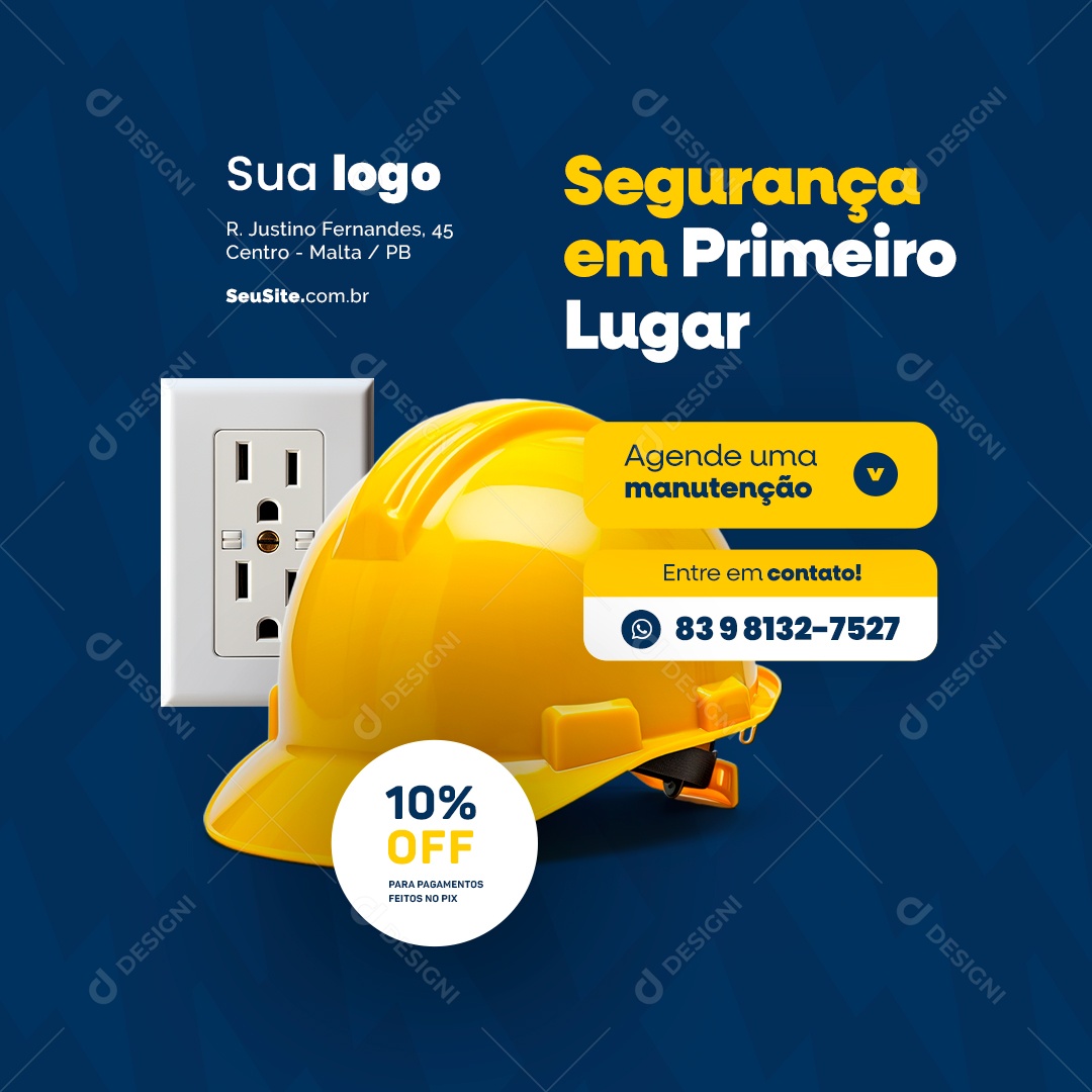 Eletricista Segurança em Primeiro Lugar Agende uma Manutenção Social Media PSD Editável