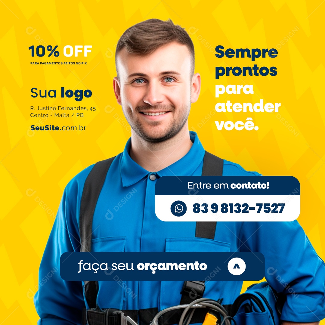 Eletricista Sempre Prontos para Atender Você 10% Off Social Media PSD Editável
