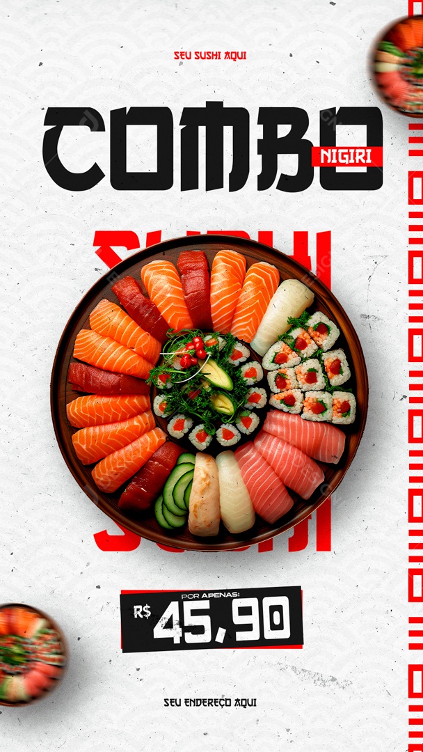 Social Media Story Seu Sushi Aqui Combo Nigiri PSD Editável