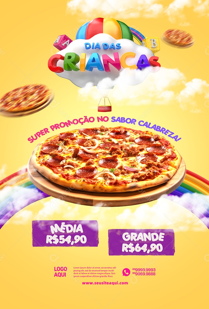 Pizzaria Dia Das Crianças Super Promoção no Sabor Calabresa Social Media PSD Editável