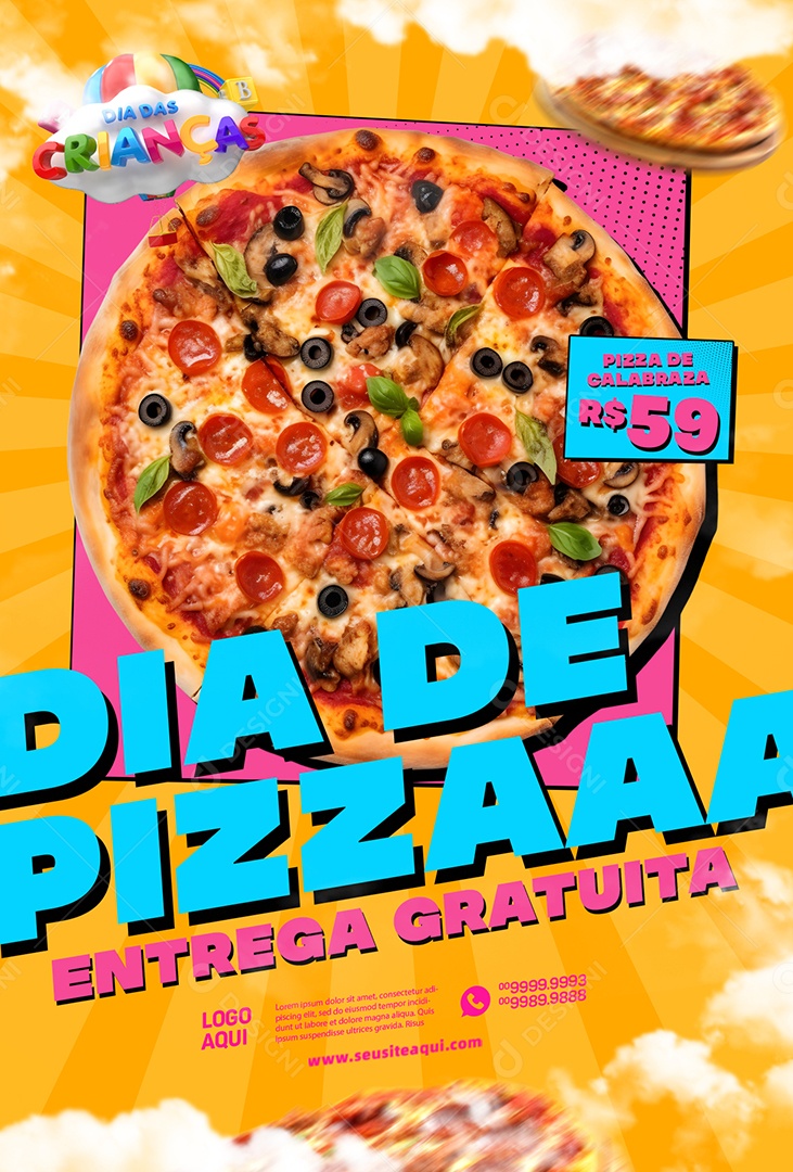 Pizzaria Dias Das Crianças Pizza De Pizza Entrega Gratuita Social Media PSD Editável