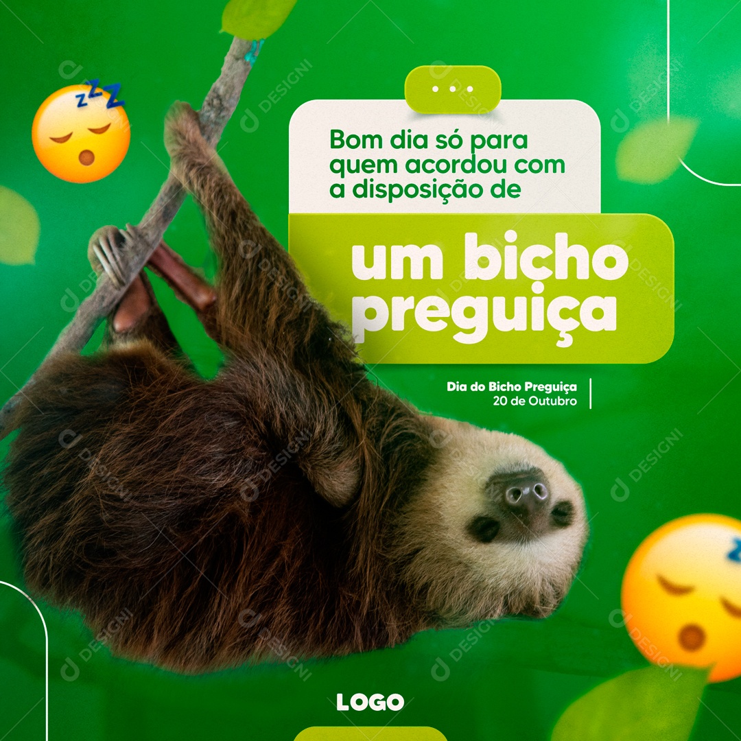 Dia Do Bicho Preguiça 20 de Outubro Social Media PSD Editável