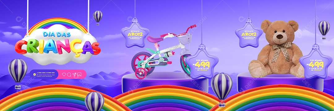 Carrossel Campanha Publicitaria Dia das Crianças Loja de Brinquedos Bicicleta Aro 12 Social Media PSD Editável