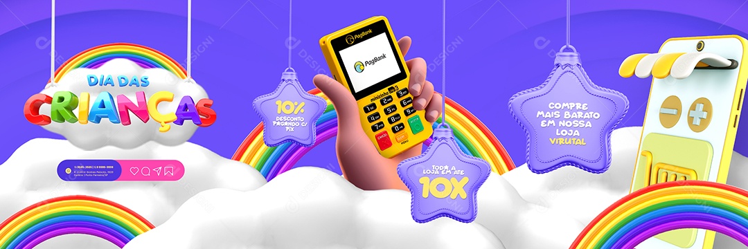 Carrossel Campanha Publicitaria Dia das Crianças Loja de Brinquedos 10% Desconto Pagando com Pix Social Media PSD Editável