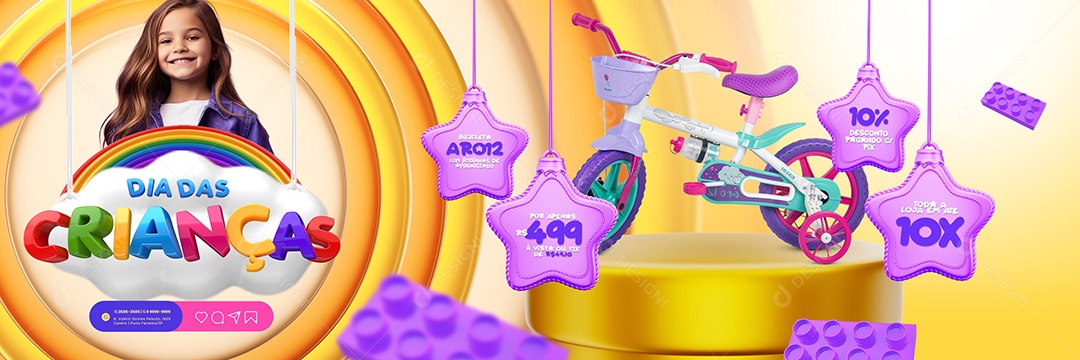 Carrossel Campanha Publicitaria Dia das Crianças Loja de Brinquedos Bicicleta com Rodinha Social Media PSD Editável