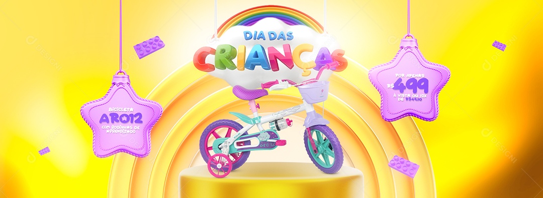 Campanha Publicitaria Dia das Crianças Loja de Brinquedos Bicicleta com Rodinha Web Banner Social Media PSD Editável