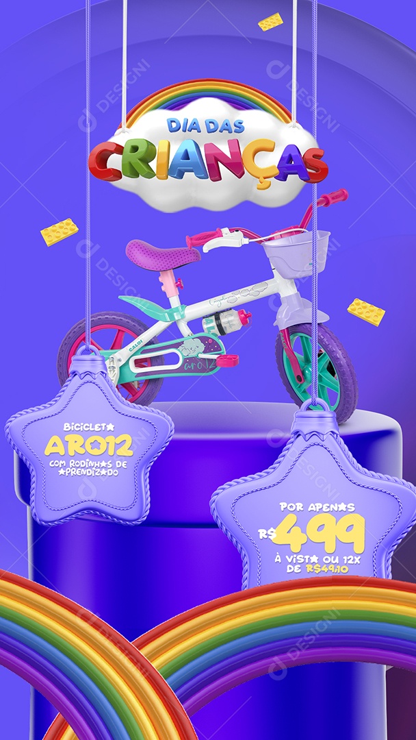 Story Campanha Publicitaria Dia das Crianças Bicicleta Aro 12 com Rodinha De Aprendizado Social Media PSD Editável