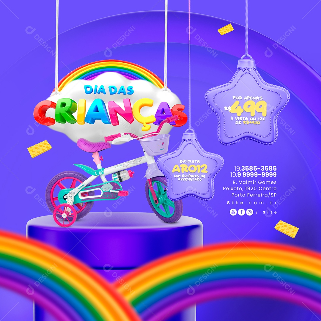 Campanha Publicitaria Dia das Crianças Bicicleta Aro 12 com Rodinha De Aprendizado Social Media PSD Editável