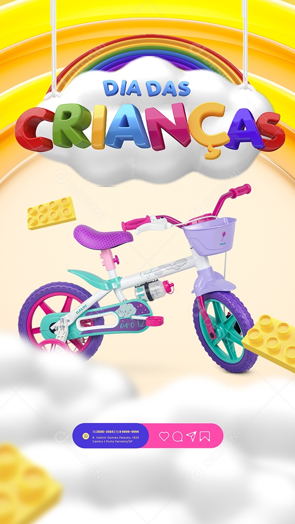 Story Campanha Publicitaria Dia das Crianças Loja de Brinquedos Bicicleta de Rodinha Social Media PSD Editável