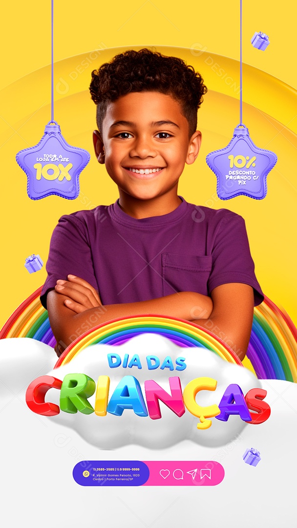 Story Campanha Publicitaria Dia das Crianças Loja de Brinquedos Ursinho de Pelúcia Bicicleta de Rodinha e Patinete 10% Desconto Pagando com Pix Social Media PSD Editável