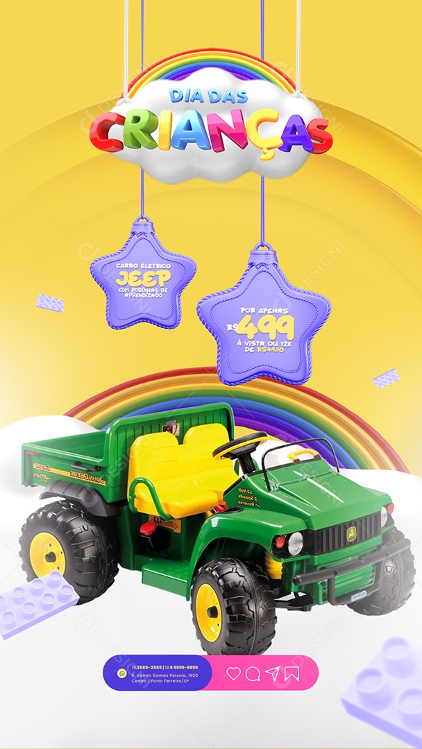 Story Campanha Publicitaria Dia das Crianças Loja de Brinquedos Carro Elétrico com Rodinha Social  Media PSD Editável