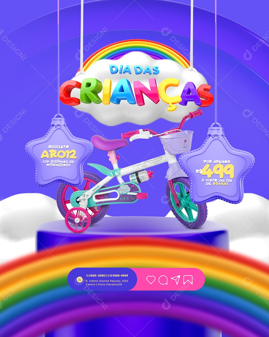 Campanha Publicitaria Dia das Crianças Loja de Brinquedos Bicicleta com Rodinha Social Media PSD Editável