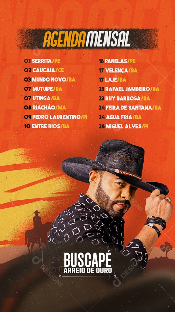 Flyer Story Agenda Mensal Buscapé Arreio De Ouro Social Media PSD Editável