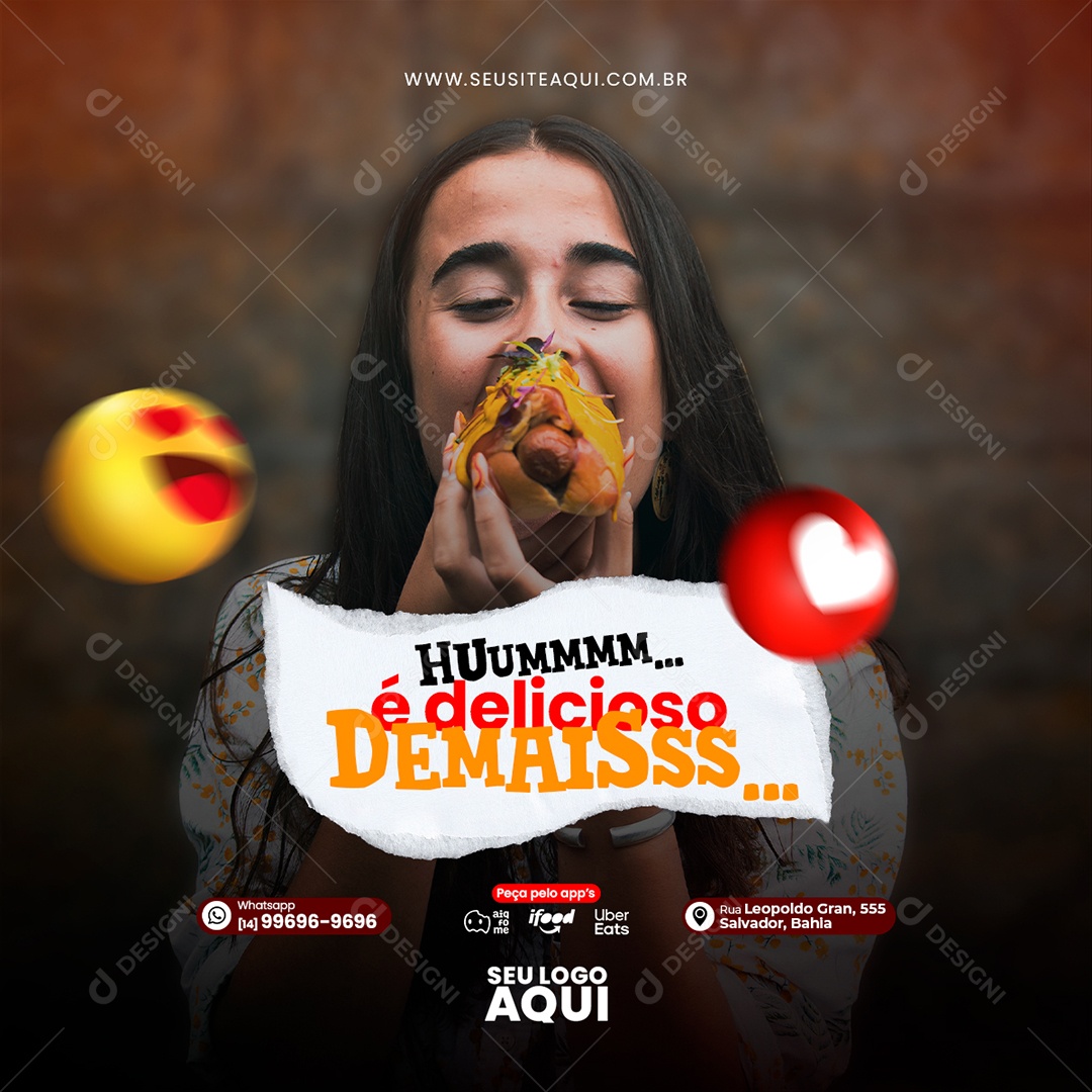 Cachorro Quente Huuum é Delicioso Demais Social Media PSD Editável