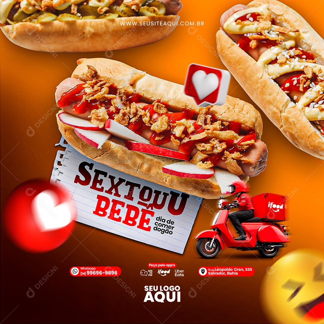 Cachorro Quente Sextou Bebê Dia de Comer Dogão Ifood Social Media PSD Editável