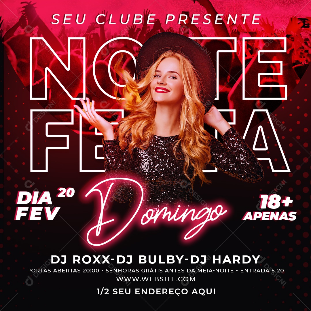 Social Media Flyer Noite De Festa Domingo PSD Editável