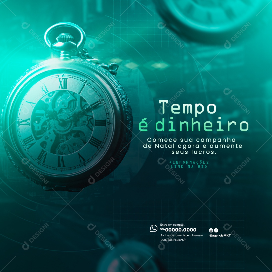 Marketing Digital Tempo é Dinheiro Social Media PSD Editável