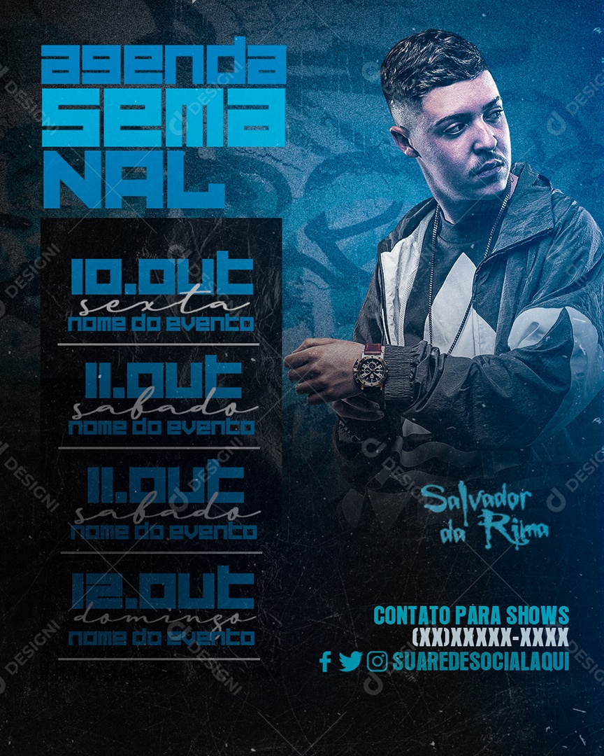 Flyer Feed Agenda Semanal Salvador Da Rima Social Media PSD Editável