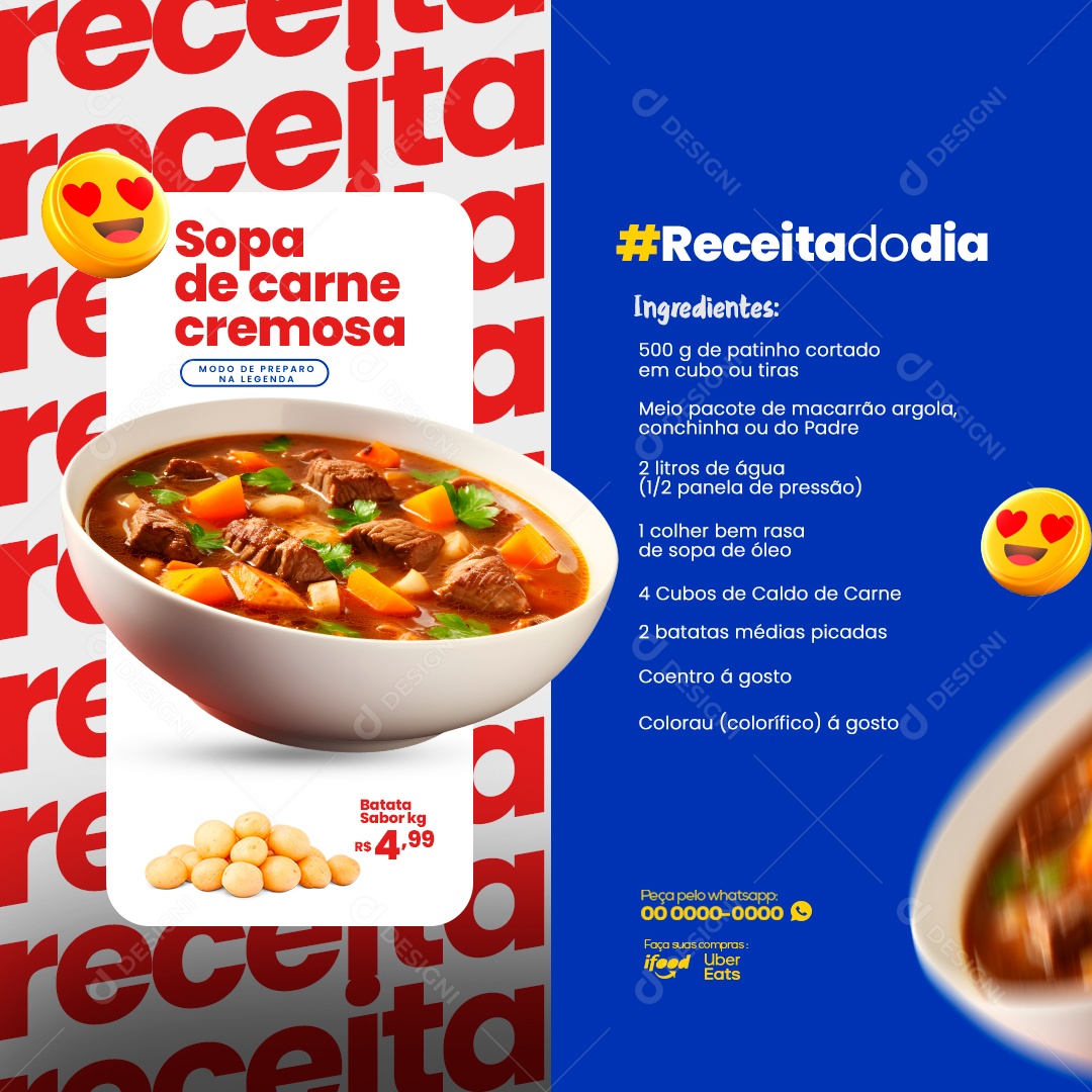 Supermercado Receita Sopa de Carne Cremosa Social Media PSD Editável