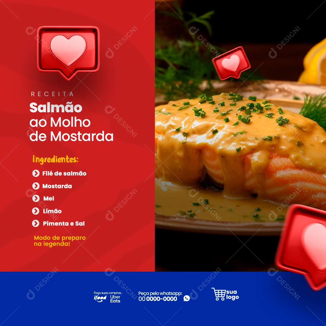 Supermercado Receita Salmão ao Molho de Mostarda Social Media PSD Editável