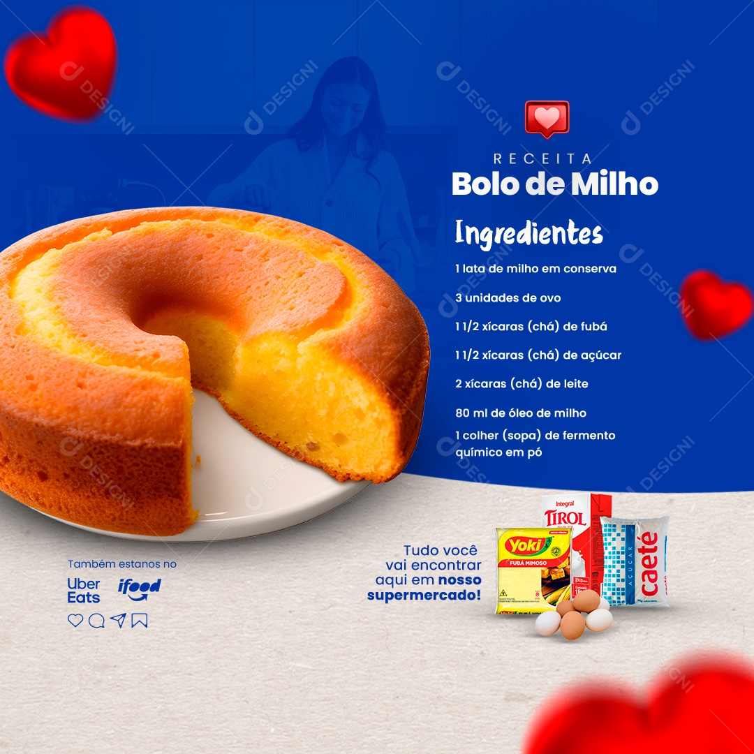 Supermercado Receita Bolo de Milho Social Media PSD Editável