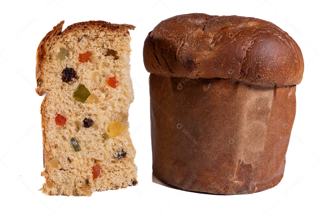 Panetone delicioso sobre fundo branco