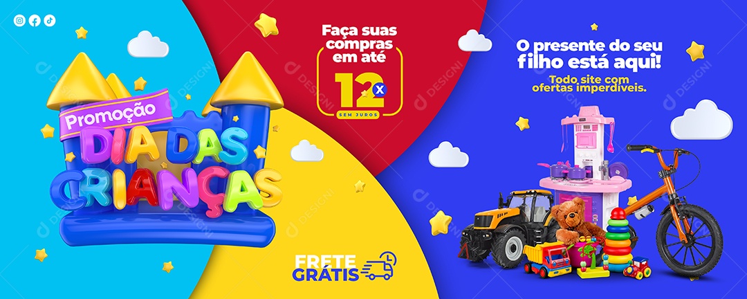 Banner Loja de Brinquedo Promoção Dia das Crianças O Presente do seu Filho Está Aqui Social Media PSD Editável