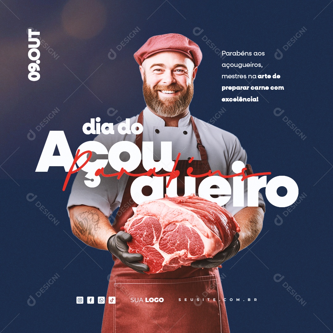Dia do Açougueiro Parabéns aos Mestres na Arte de Preparar Carne com Excelência Social Media PSD Editável