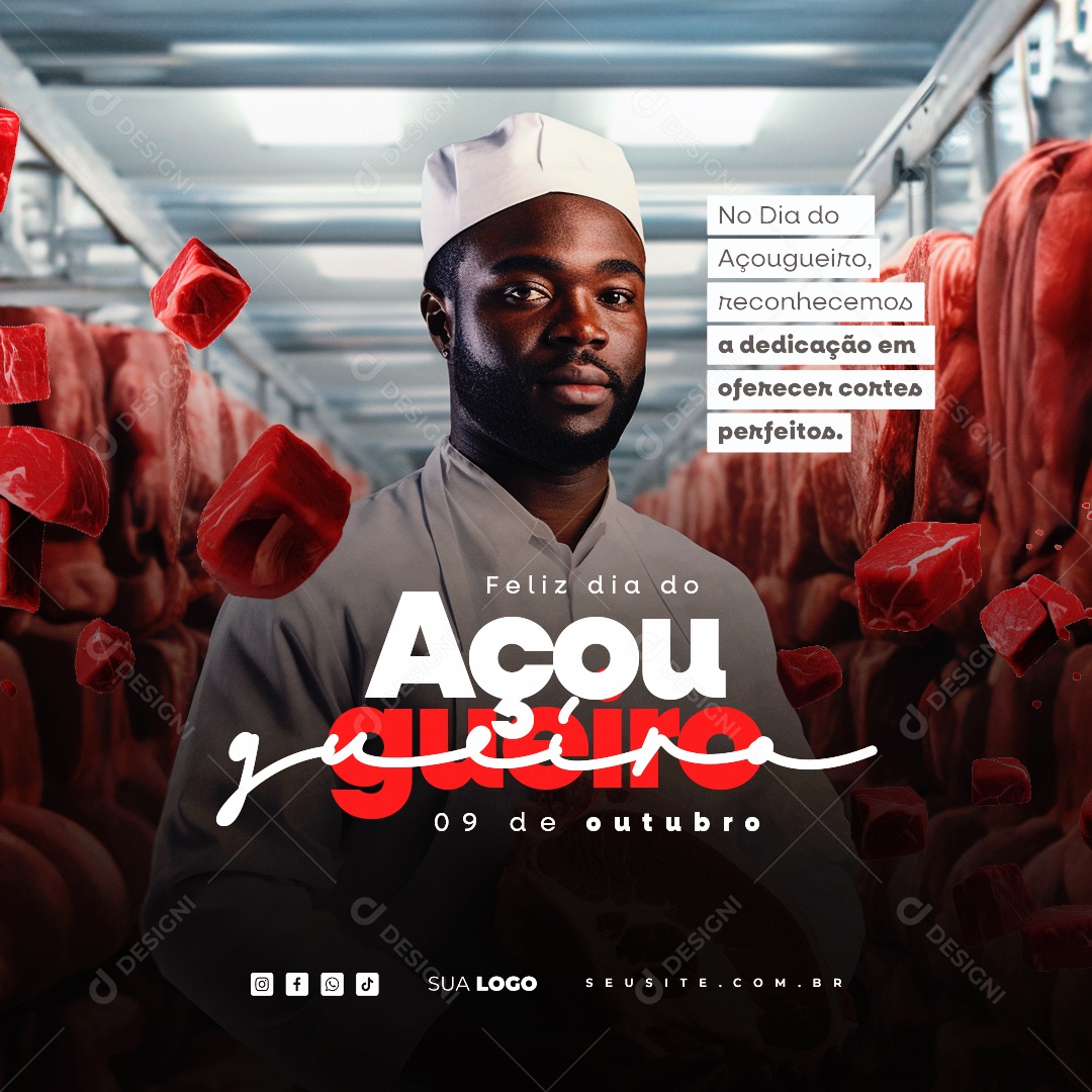 Feliz Dia do Açougueiro Reconhecemos a Dedicação em Oferecer Cortes Perfeitos Social Media PSD Editável