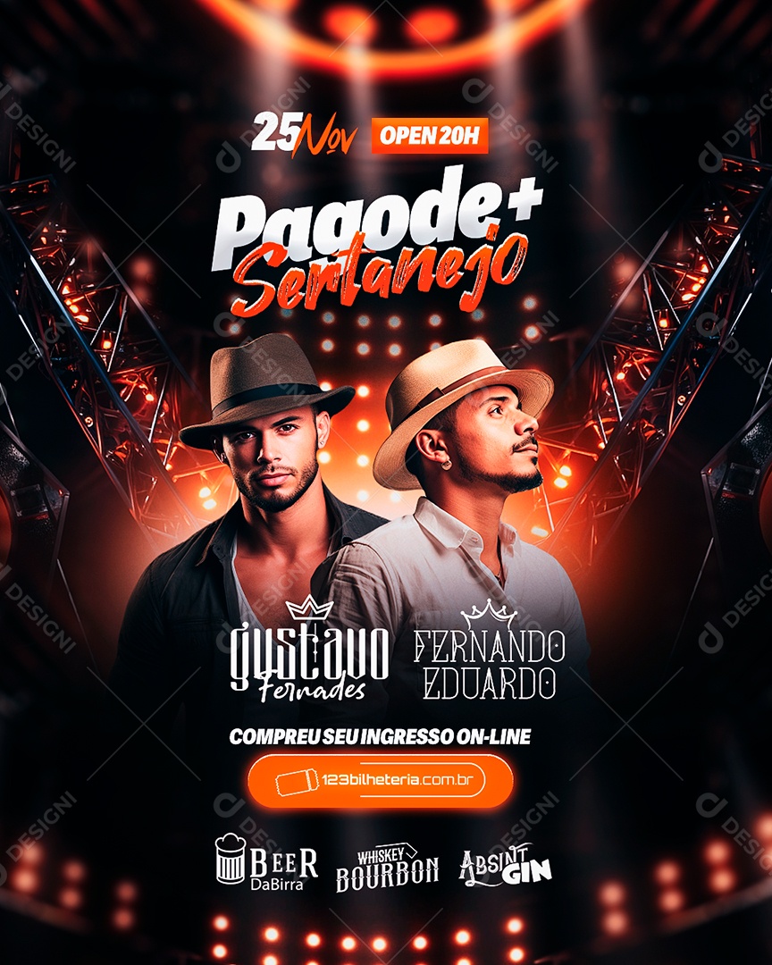 Flyer Pagode Sertanejo Gustavo Fernades Fernando Eduardo Social Media PSD Editável