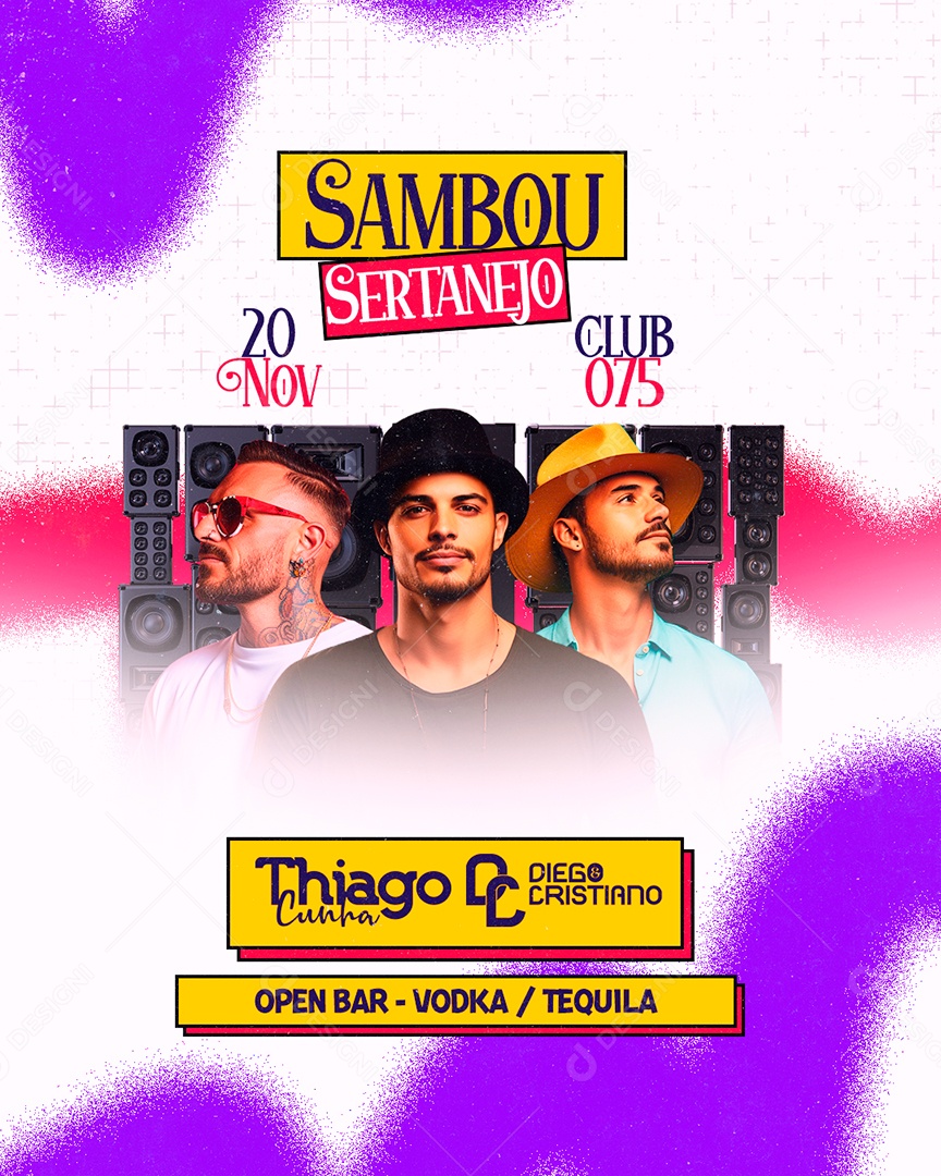 Flyer Sambou Sertanejo Thiago Cunha Diego & Cristiano Social Media PSD Editável