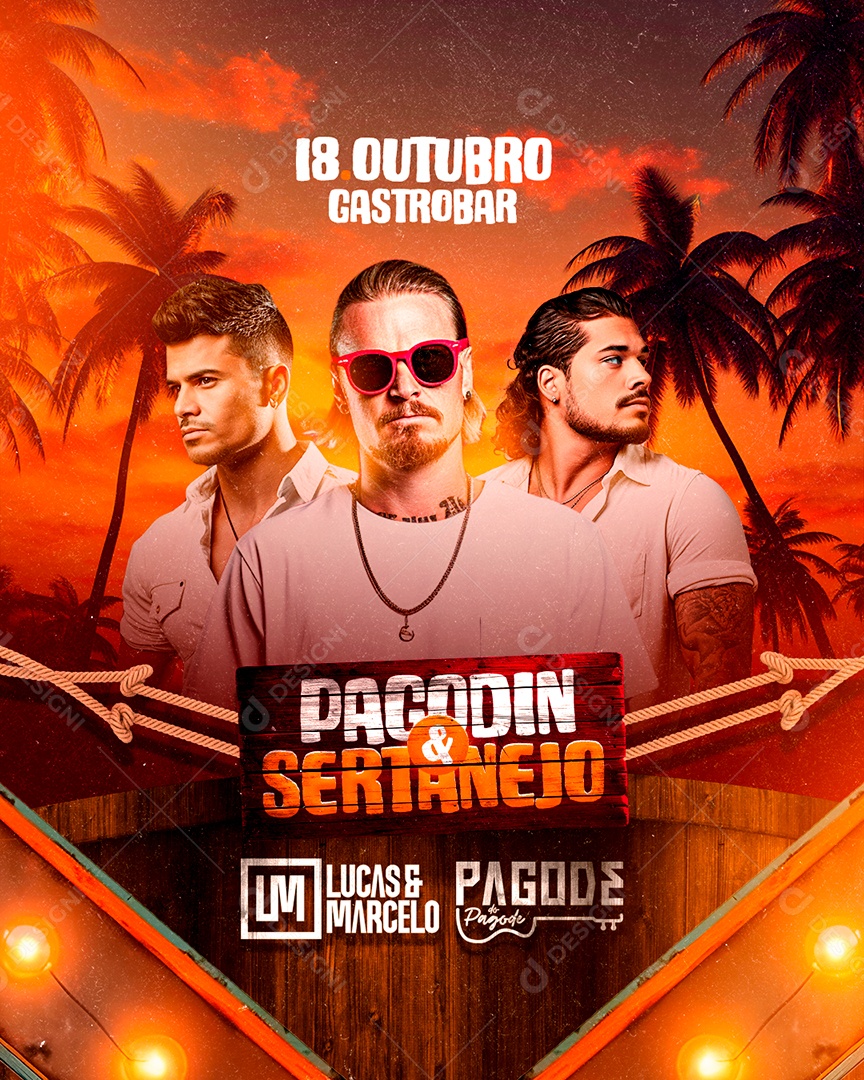 Flyer Gastrobar Pagodin & Sertanejo Lucas & Marcelo Pagode de Pagode Social Media PSD Editável