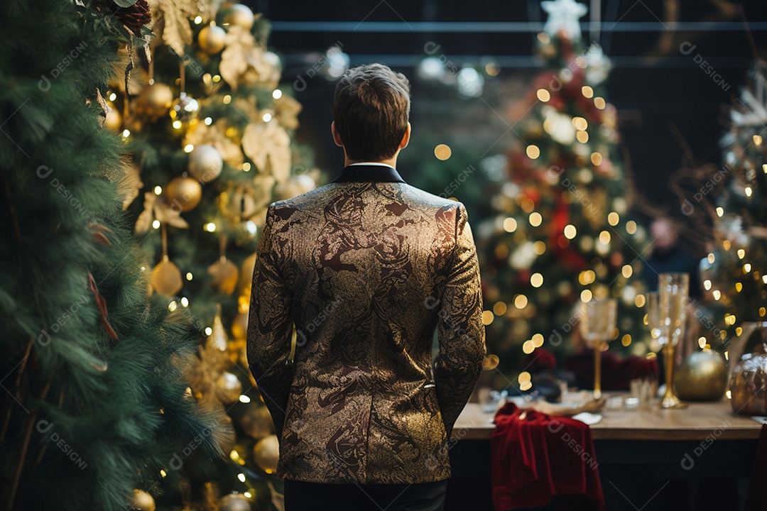 Vista traseira do homem vestido durante a festa de Natal