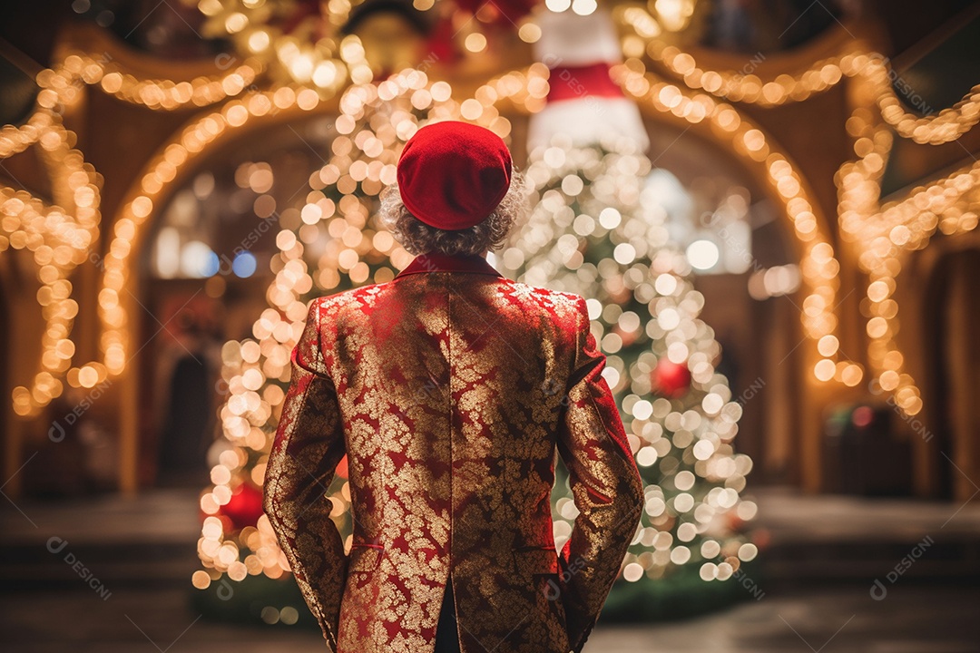 Vista traseira do homem vestido durante a festa de Natal