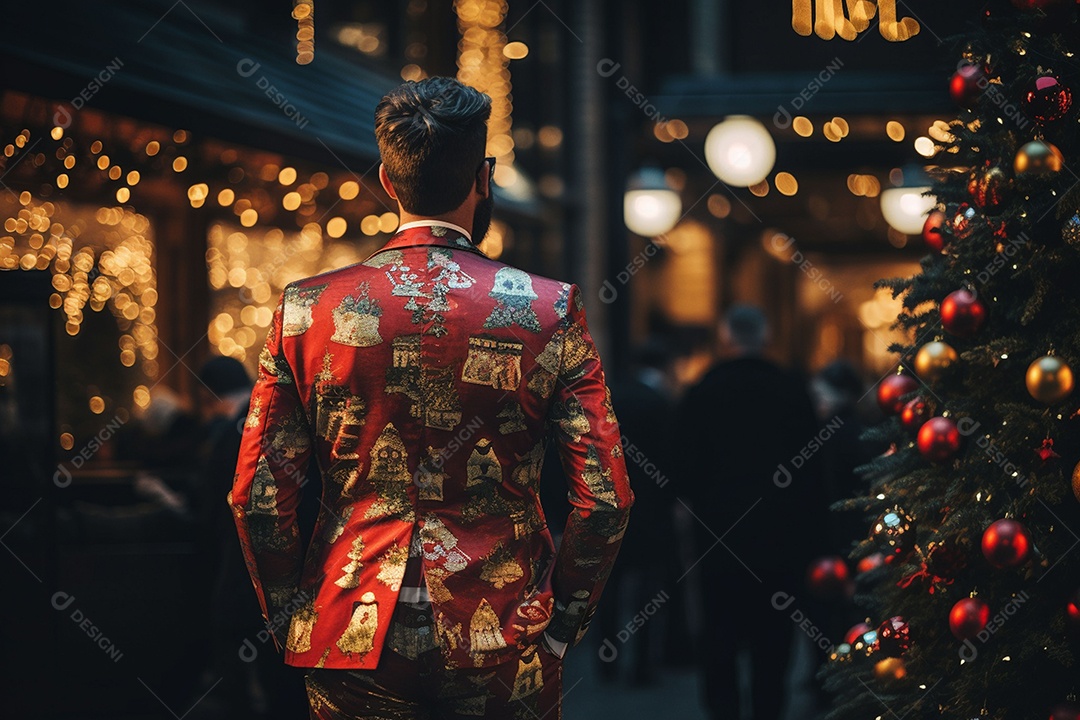 Vista traseira do homem vestido durante a festa de Natal