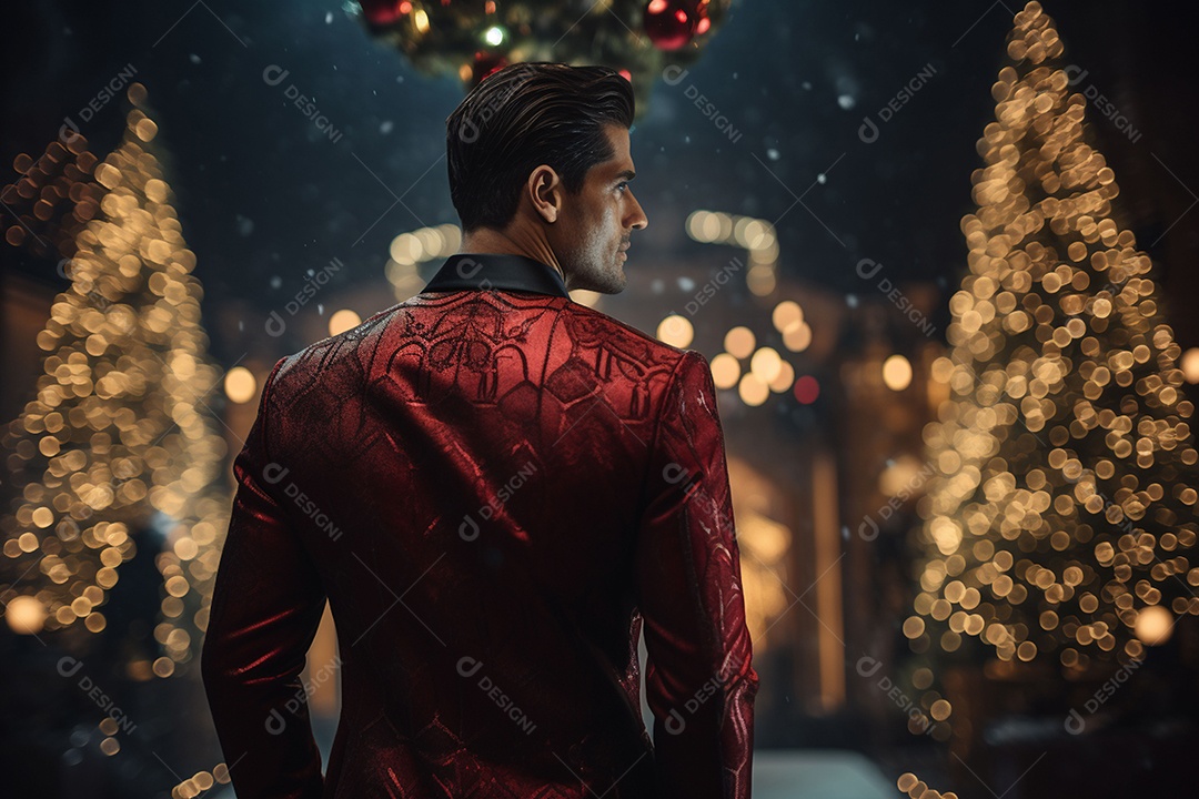 Vista traseira do homem vestido durante a festa de Natal