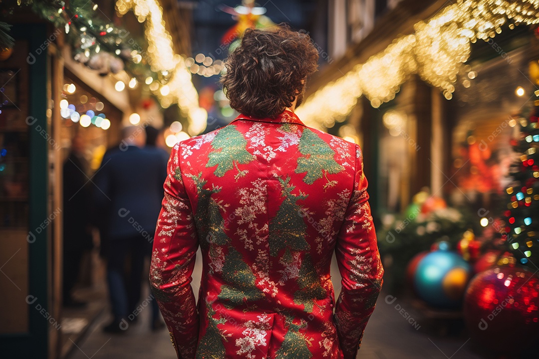 Vista traseira do homem vestido durante a festa de Natal