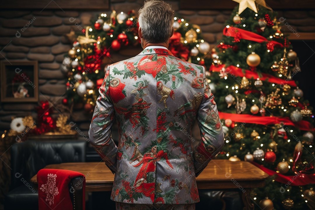 Vista traseira do homem vestido durante a festa de Natal