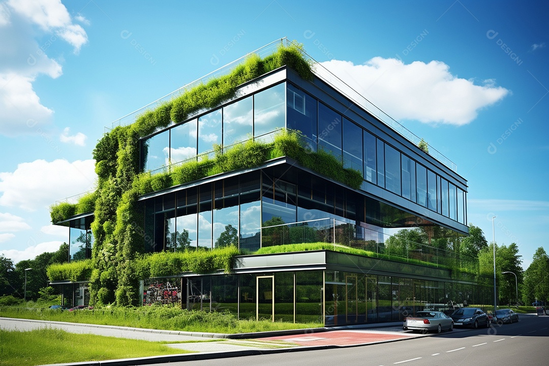 Edifício verde de escritório moderno. Vista panorâmica