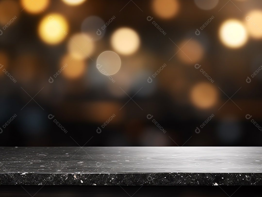 Balcão de mesa de pedra preto vazio no fundo moderno da cozinha desfocada