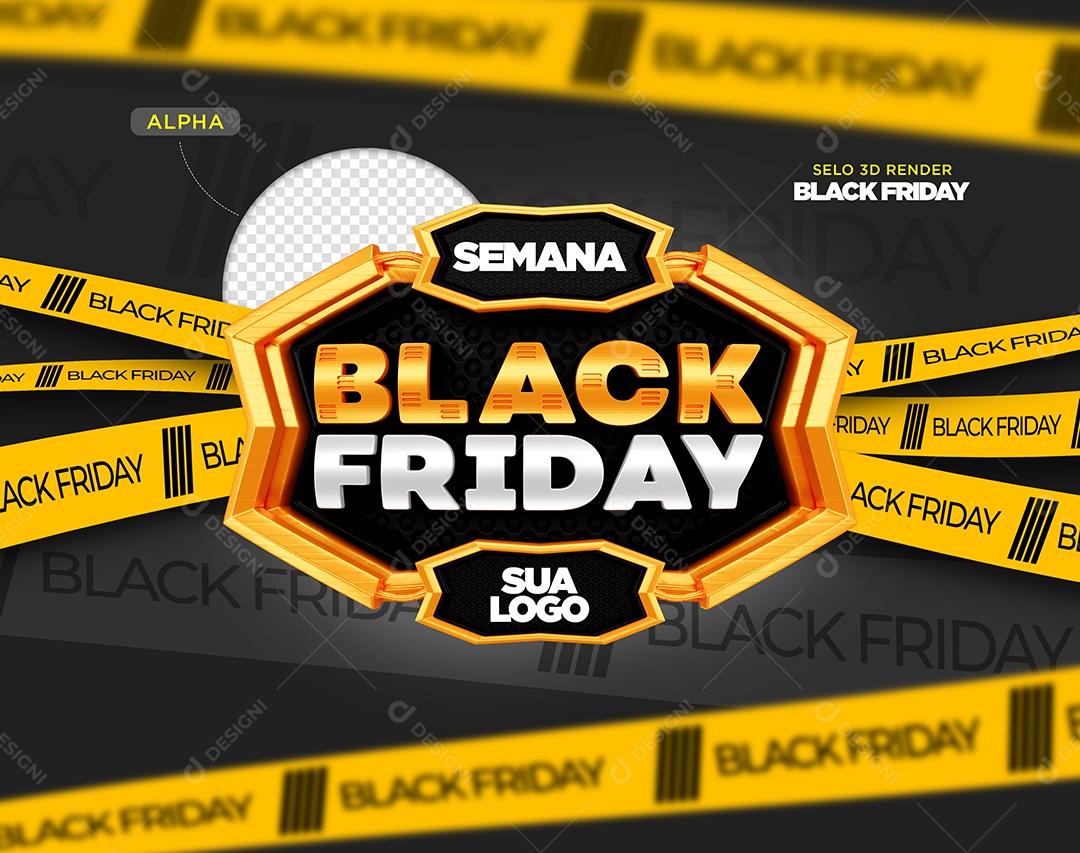 Semana Black Friday Selo 3D Para Composição PSD