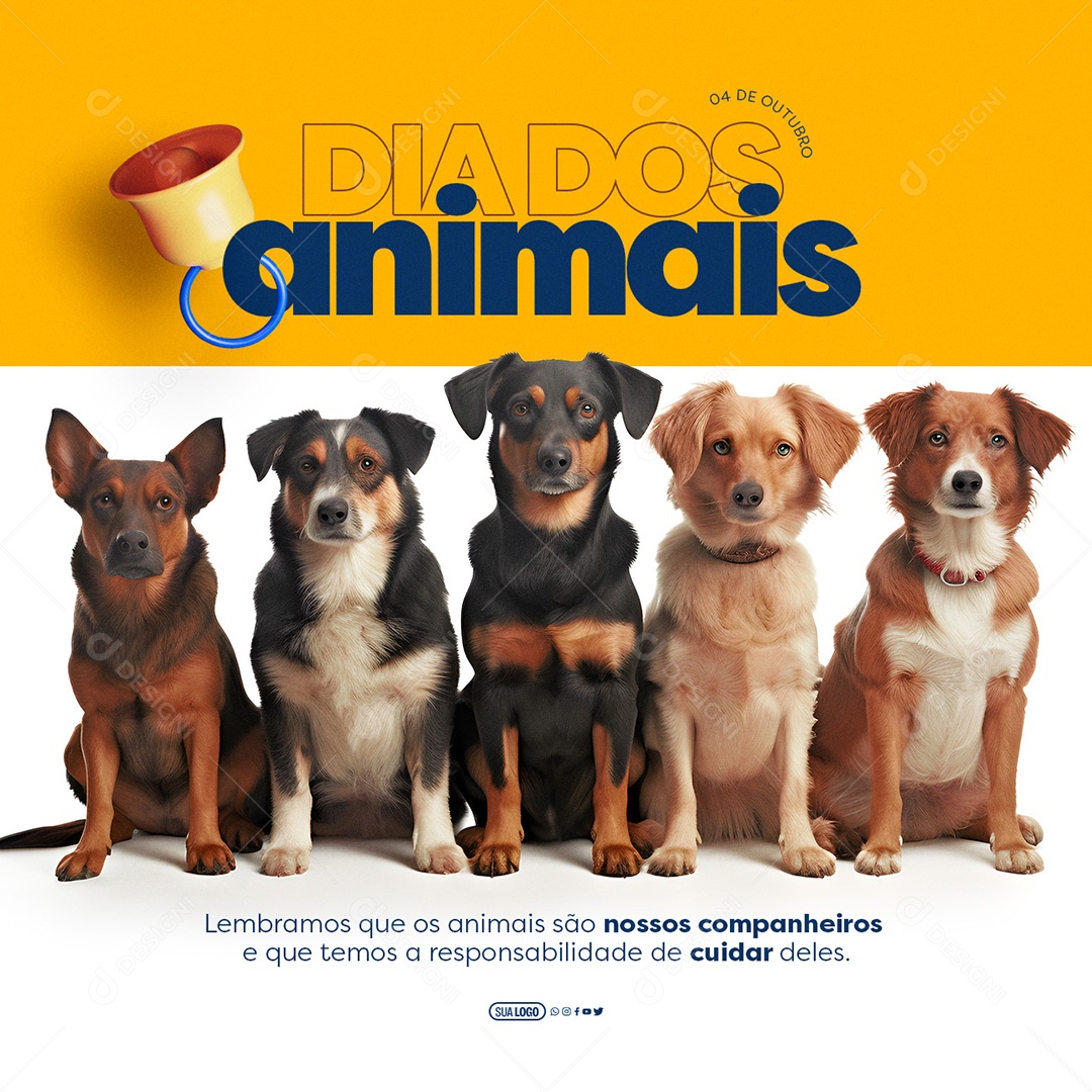 Dia dos Animais 04 de Outubro  Lembramos que são nossos Companheiros e que Temos Responsabilidade de Cuidar Deles Social Media PSD Editável
