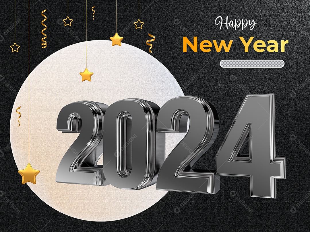 Número 3D Feliz Ano Novo 2024 Para Composição PSD