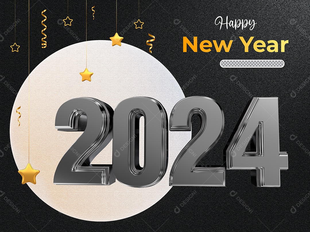 Número 3D Feliz Ano Novo 2024 Para Composição PSD