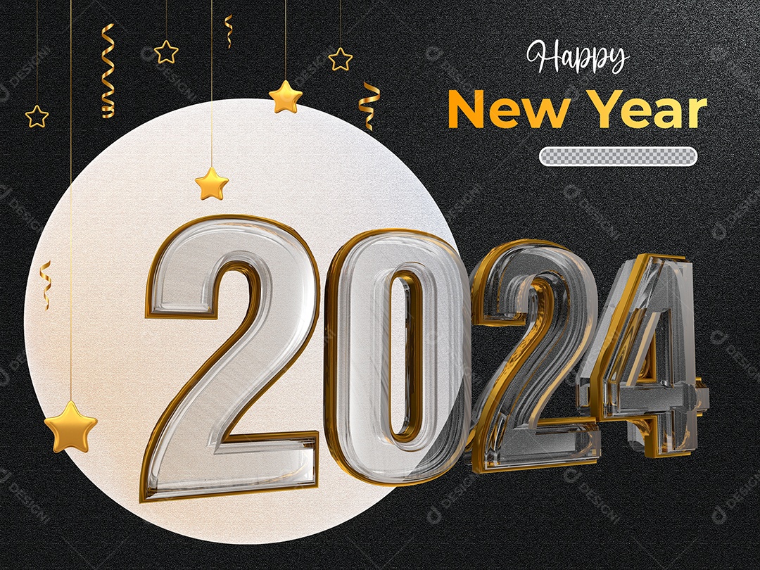 Número 3D Feliz Ano Novo 2024 Para Composição PSD