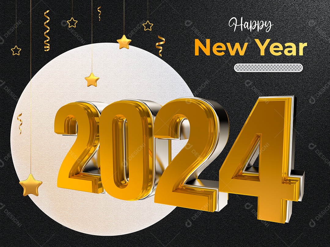 Número 3D Feliz Ano Novo 2024 Para Composição PSD