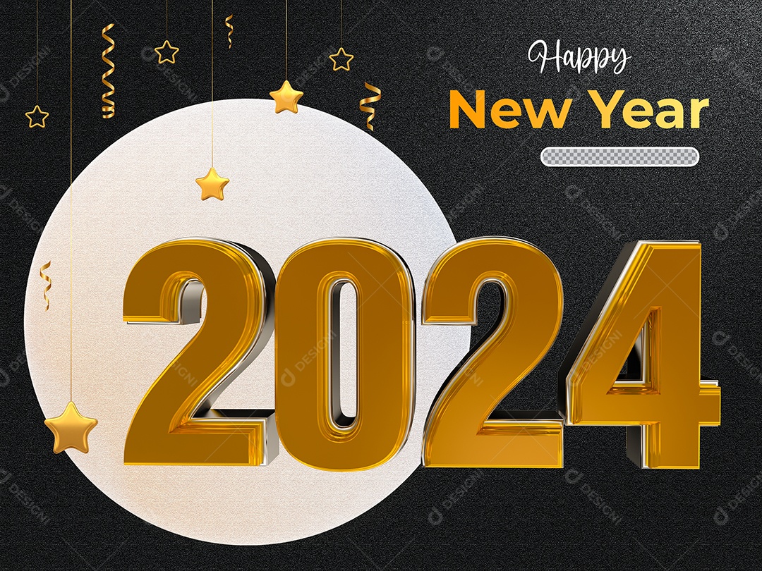 Número 3D Feliz Ano Novo 2024 Para Composição PSD