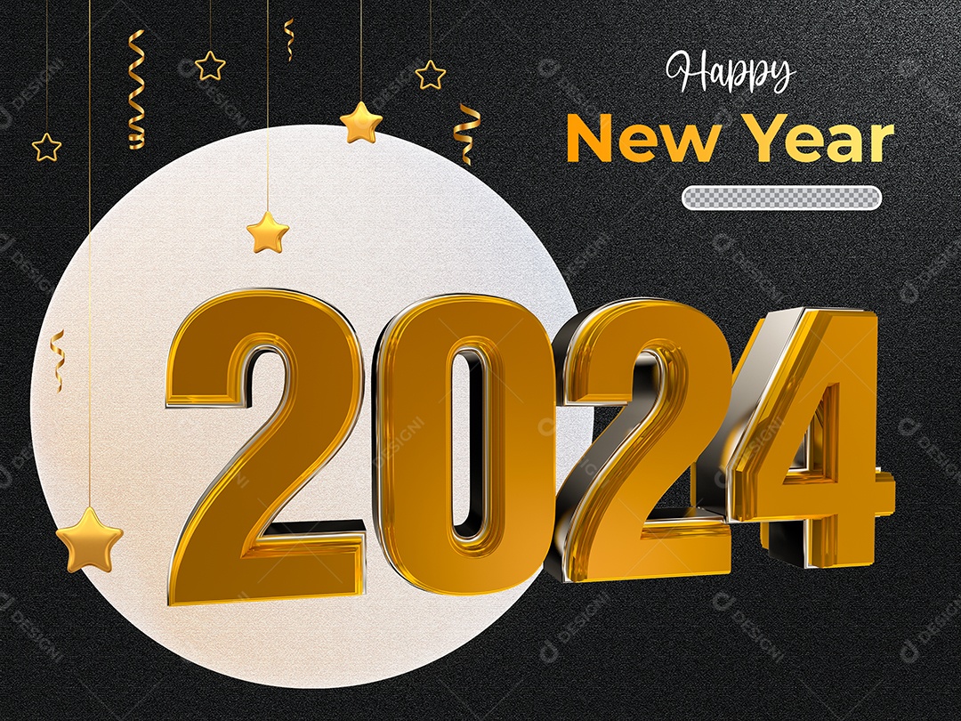 Número 3D Feliz Ano Novo 2024 Para Composição PSD