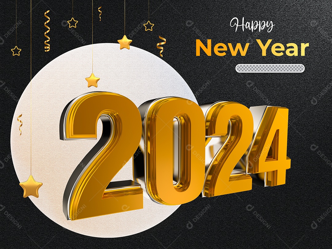 Número 3D Feliz Ano Novo 2024 Para Composição PSD